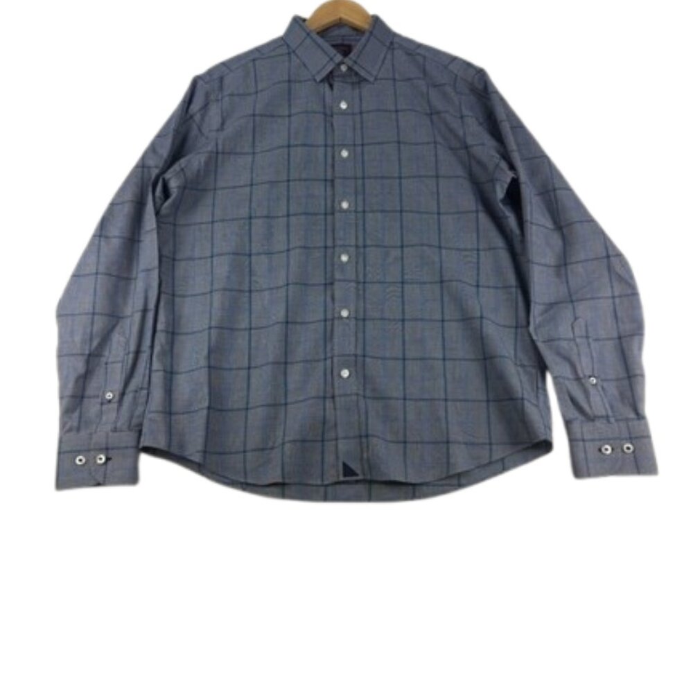 UNTUCKit Ortman WF Blue Striped Button Down Shirt Wrinkle Free Cotton Size Large